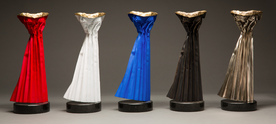 ballgown dress sculptures in various colors